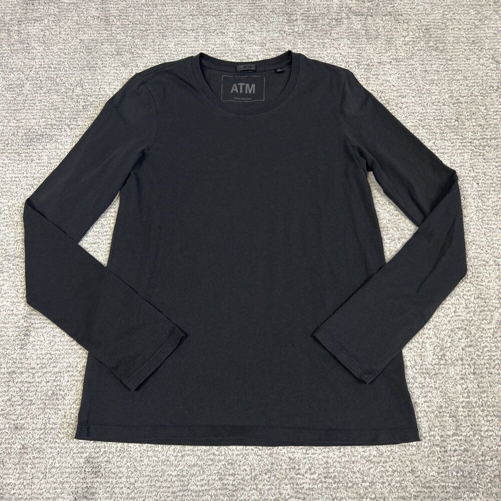 ATM Shirt Womens Small Classic Long Sleeve Black Cotton Peru Stretch Minimalist